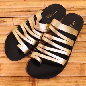 Gold Leather Zigzag Sandals